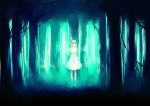  1girl arms_behind_back artist_request black_eyes dress forest looking_at_viewer nature original short_hair sundress tree white_dress white_hair 
