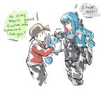  1boy 1girl azumarill baseball_cap blue_hair crossover english gold_(pokemon) gun hat marill njike personification pokemon pokemon_(creature) pokemon_(game) pokemon_hgss pokemon_rse poking scarf tactical_clothes twitch_plays_pokemon weapon 