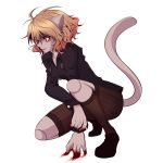  1girl alternate_hair_color animal_ears blood brown_hair cat_ears cat_tail claws doll_joints hunter_x_hunter long_sleeves mijinko_kineko nefelpitou red_eyes shoes short_hair shorts socks solo tail white_background 