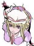  1girl blonde_hair gap hat kazu_(rakugakino-to) ribbon solo touhou yakumo_yukari yellow_eyes 