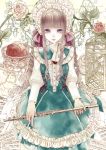  1girl bonnet dress flower flute frills instrument lolita_fashion original ringlets rokuri-eva rose solo sweet_lolita violet_eyes 