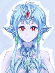  1girl anivia blue_hair blue_skin ice league_of_legends nam_(valckiry) personification portrait red_eyes short_hair_with_long_locks smile 