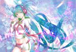  1girl aqua_eyes aqua_hair bike_shorts hatsune_miku headphones hoodie long_hair midriff musical_note navel piano_keys solo suishougensou twintails very_long_hair vocaloid 