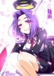  1girl kantai_collection mechanical_halo personification polearm purple_hair spear takana_shinno tatsuta_(kantai_collection) violet_eyes weapon 