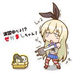  1girl aiming blonde_hair blue_eyes chibi failure_penguin kantai_collection personification sailor_dress shimakaze_(kantai_collection) 