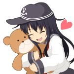  1girl :3 :d akatsuki_(kantai_collection) happy hat hug kantai_collection miicha open_mouth personification school_uniform serafuku smile stuffed_animal stuffed_toy teddy_bear 