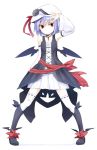  1girl alternate_costume bat_wings bow hat hat_bow hat_ribbon jewelry kazeharu looking_at_viewer pendant pose purple_hair red_eyes remilia_scarlet ribbon shoes short_hair simple_background smile solo tagme thigh-highs touhou white_background wings 