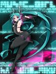  1girl aqua_hair armpits character_name elbow_gloves gloves hatsune_miku headset high_heels long_hair myutsusama outstretched_arm red_eyes solo twintails very_long_hair vocaloid 