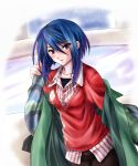 1girl blue_hair blush breasts commentary_request everythinghoney girlfriend_(kari) hibara_eiko looking_at_viewer short_hair solo violet_eyes 