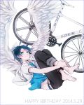  1boy bicycle blue_eyes blue_hair dated happy_birthday highres hoshiko_(shu-kuri-mu) manami_sangaku school_uniform short_hair wings yowamushi_pedal 