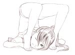  1girl balance_policy barefoot chest_stand contortion flexible monochrome one_eye_closed ponytail short_hair sketch solo yoshitomi_akihito 