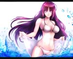  1girl big.g bikini brown_hair long_hair original splashing swimsuit violet_eyes 