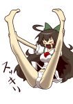  &gt;_&lt; 1girl ahoge black_hair blush blush_stickers bow brown_hair hair_bow holding_legs long_hair midriff open_mouth panties reiuji_utsuho solo third_eye touhou underwear white_panties wings zannen_na_hito 