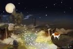  amaterasu artist_name ein_lee full_moon moon no_humans ookami_(game) reflector sparkle wolf 