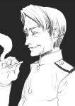  1boy cigarette jacket kirisaki_akihito military military_uniform monochrome naval_uniform original short_hair smoke uniform 