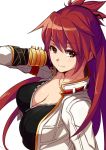  1girl breasts brown_eyes cleavage elesis elsword long_hair redhead saiste simple_background solo white_background 