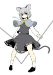  1girl animal_ears capelet dowsing_rod gomi_(gomitin) grey_hair jewelry mouse_ears mouse_tail nazrin pendant red_eyes short_hair simple_background skirt solo tail touhou white_background 