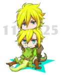  2boys blonde_hair blue_eyes chibi diego_brando dinosaur dio_brando jojo_no_kimyou_na_bouken kbs multiple_boys steel_ball_run 