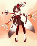  1girl bow brown_hair gloves hair_bow japanese_clothes maco22 princess_royale red_eyes side_ponytail smile solo tsuru_no_ongaeshi weapon 