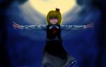  ascot blonde_hair blouse frilled_skirt frills full_moon grin hair_ribbon moon moonlight night outstretched_arms red_eyes ribbon rumia short_hair skirt smile spread_arms touhou vest 