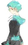  aqua_hair hoodie jacket looking_at_viewer persona persona_3 profile school_uniform short_hair solo sutei_(giru) yamagishi_fuuka 