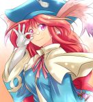  1girl adjusting_glasses animal_ears breath_of_fire breath_of_fire_iii glasses gloves hat kitayama_miuki long_hair momo_(breath_of_fire) mortarboard pince-nez pink_eyes redhead robe smile solo 