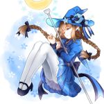  bow braid brown_hair crescent_moon hat hat_bow long_hair mana_(418208360) mary_janes moon one_eye_closed oounabara_to_wadanohara pantyhose sailor_dress shoes star twin_braids wadanohara witch_hat 