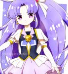  1girl arm_warmers bebe_0620 brooch character_name cure_fortune earrings expressionless happinesscharge_precure! hikawa_iona jewelry long_hair magical_girl necktie precure purple purple_background purple_hair purple_skirt skirt solo very_long_hair violet_eyes 