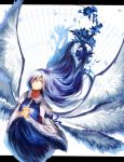  angel_wings blue_eyes blue_hair dress flower hands_clasped long_hair misikano sariel seraph touhou touhou_(pc-98) very_long_hair wide_sleeves wings 