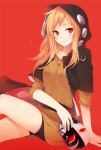  1girl bike_shorts blonde_hair genderswap hoodie hutuumikan kagerou_project kano_shuuya long_hair mask red_background smile solo 