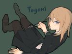  1girl blonde_hair blue_eyes character_name dangan_ronpa genderswap glasses holding holding_glasses io_(sinking=carousel) long_hair pantyhose skirt solo togami_byakuya 