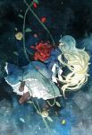  1girl blonde_hair closed_eyes dress flower getiao ib long_hair mary_(ib) petals rose thorns 