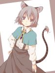  1girl akagashi_hagane animal animal_ears expressionless grey_hair hand_on_hip jewelry long_sleeves looking_at_viewer mouse mouse_ears mouse_tail nazrin necklace red_eyes shawl short_hair skirt solo suspenders tail touhou 