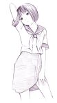  1girl monochrome original school_uniform short_hair sketch solo yoshitomi_akihito 