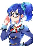  aikatsu! blue_eyes blue_hair blush glasses kiriya_aoi long_hair side_ponytail 