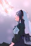  2girls akemi_homura black_hair blanket crying funeral_dress hairband long_hair mahou_shoujo_madoka_magica mahou_shoujo_madoka_magica_movie momoko_(palemon) multiple_girls out_of_frame simple_background spoilers 