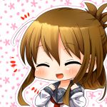  1girl blush brown_hair chibi closed_eyes folded_ponytail inazuma_(kantai_collection) kantai_collection long_hair namino. open_mouth school_uniform serafuku smile solo tagme 