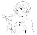 arashi_teppei captain_earth halo monochrome short_hair simple_background smile solo t-okada white_background 