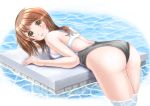  1girl brown_eyes brown_hair competition_swimsuit long_hair lying on_stomach one-piece_swimsuit original reiji-sss swimsuit water wet 