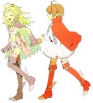  2girls ^_^ blonde_hair boots bow braid brown_hair cape closed_eyes dress fire_emblem fire_emblem:_kakusei gloves holding_hands mother_and_daughter multiple_girls nn_(fire_emblem) nowi_(fire_emblem) open_mouth ouse_(otussger) pointy_ears smile walking 