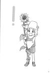  1girl comic flower hat highres monochrome moriya_suwako sakana_(ryuusui-tei) solo sunflower touhou yotsubato! 
