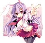  1girl animal_ears black_legwear blush bra breasts cleavage finger_gun hair_ornament hairclip large_breasts loafers long_hair looking_at_viewer matsuri_uta multiple_girls navel necktie open_mouth panties pointing pointing_at_viewer purple_hair rabbit_ears red_eyes reisen_udongein_inaba shoes skirt solo thighhighs touhou underwear 
