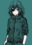  1girl alternate_costume belt casual contemporary eyepatch hands_in_pockets jacket kantai_collection kiso_(kantai_collection) kouji_(campus_life) looking_at_viewer rough short_hair simple_background solo tagme 