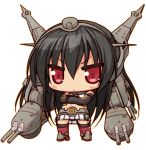  1girl :&lt; @_@ bare_shoulders black_hair blush chibi elbow_gloves gloves hairband headgear kantai_collection long_hair nagato_(kantai_collection) naturalton red_eyes skirt solo thigh-highs transparent_background turret 