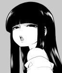  1girl bare_shoulders bust hime_cut houraisan_kaguya jitome long_hair monochrome off_shoulder open_mouth shaded_eyes solo space_jin touhou 