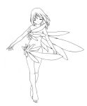  1girl angel angel_present angel_wings barefoot closed_eyes graphite_(medium) greyscale harumachi_nagaaki lineart monochrome navel nude simple_background solo traditional_media wings 