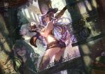  3girls ass blue_eyes caitlyn_(league_of_legends) dahl-lange gun hat highres league_of_legends long_hair looking_at_viewer looking_back lulu_(league_of_legends) morgana multicolored_hair multiple_girls revision shorts teemo weapon 