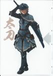  1girl armor comic doujinshi helmet highres imizu_(nitro_unknown) izayoi_sakuya monster_hunter scan short_hair silver_hair solo sword touhou weapon 