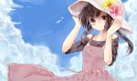  1girl asahina_hiyori black_hair blue_sky hat highres kagerou_project long_hair naoton sky solo summer sun_hat twintails 