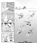  4koma 6+girls artist_request comic i-168_(kantai_collection) i-19_(kantai_collection) i-401_(kantai_collection) i-58_(kantai_collection) i-8_(kantai_collection) ka-class_submarine kantai_collection long_hair maru-yu_(kantai_collection) monochrome multiple_girls school_swimsuit shinkaisei-kan swimsuit tagme translation_request 